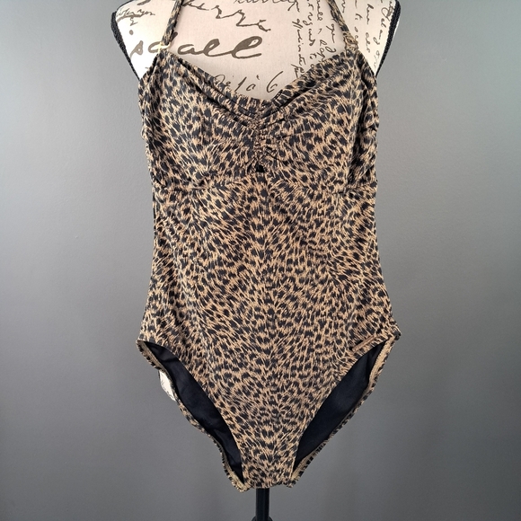 Michael Kors Women Cheetah Print One Piece Halter Top/Strapless Swimsuit Size 10 - Picture 1 of 8